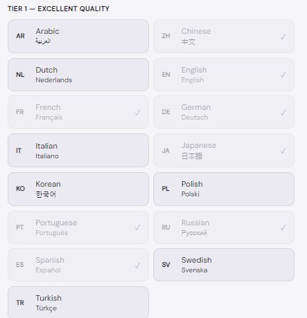 Language picker with 50+ supported languages