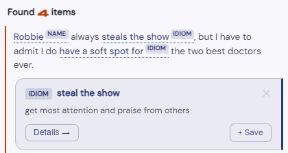 Subtitles with slang, idioms and names highlighted
