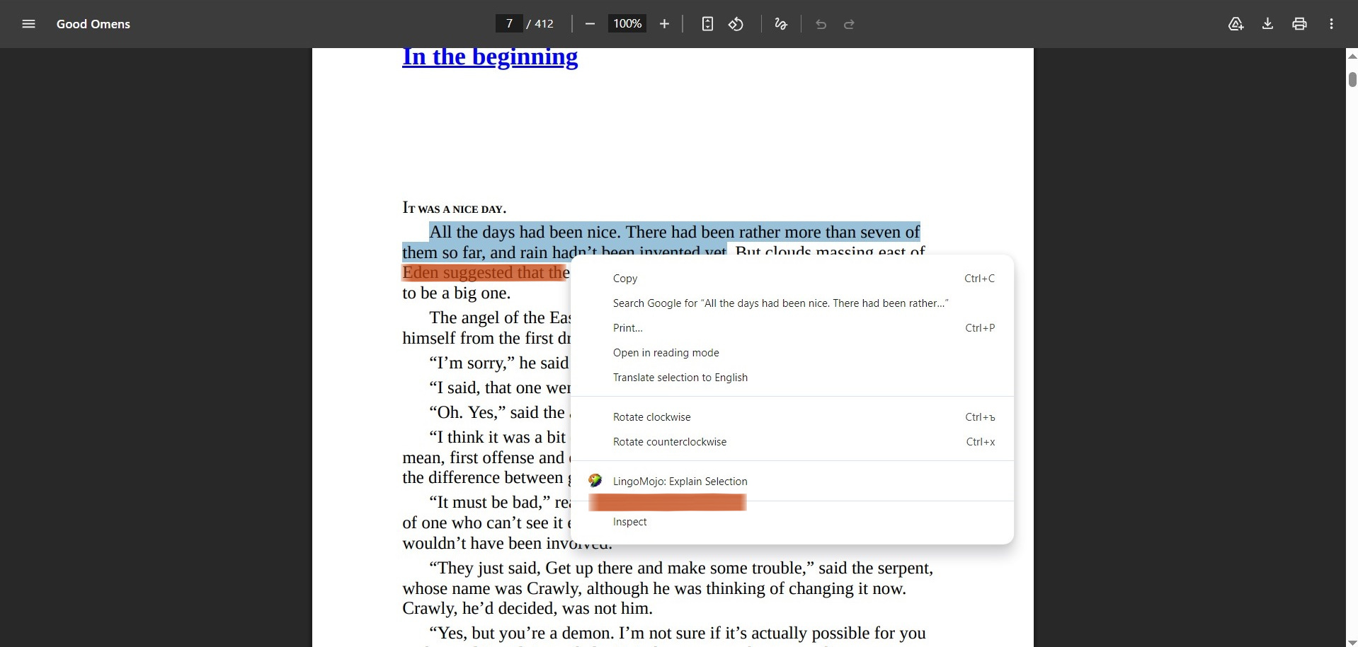 LingoMojo context menu on PDF