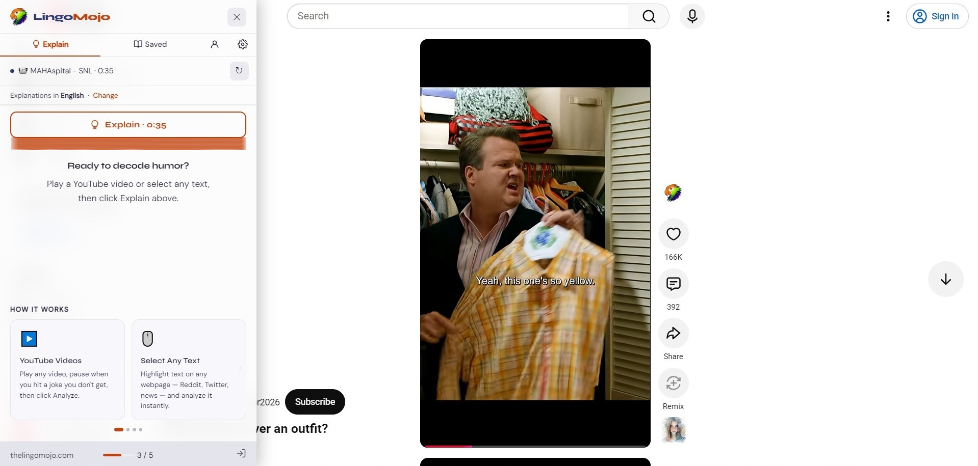 Click Explain on Shorts