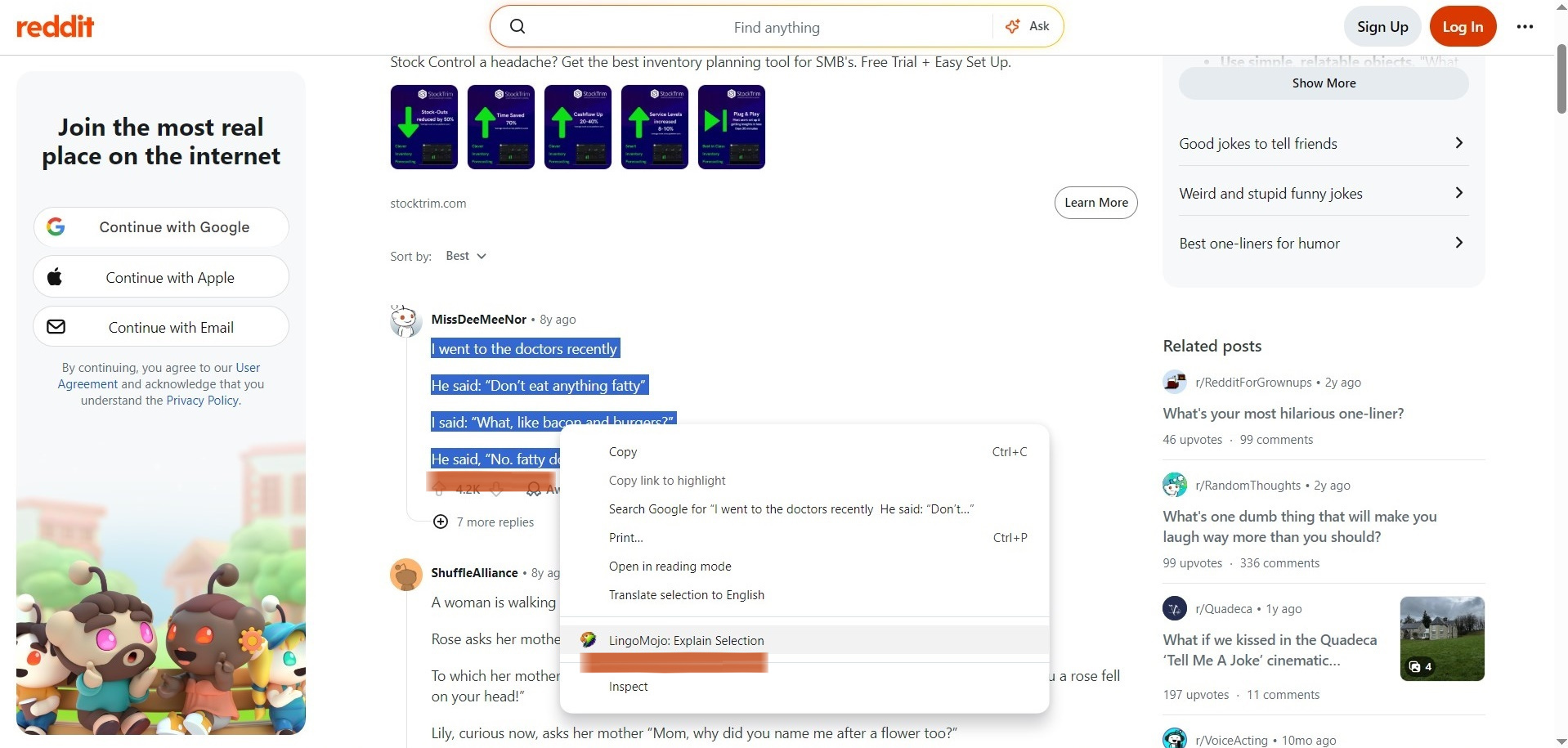 LingoMojo context menu on web text