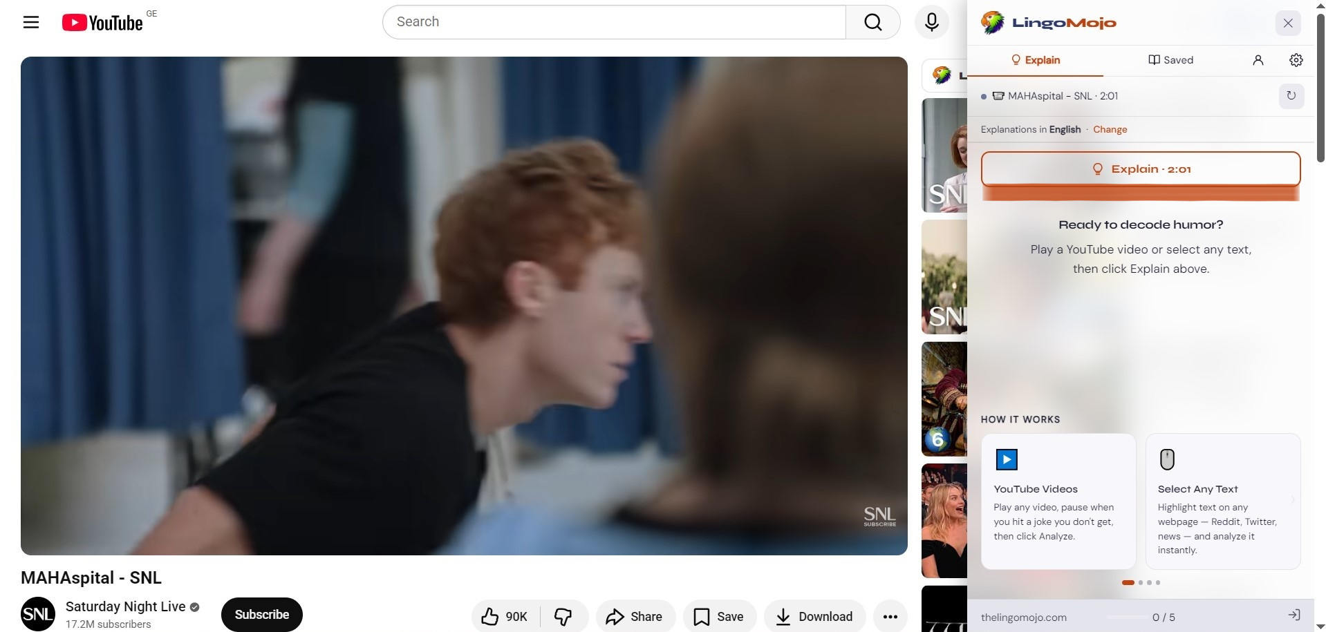 Click Explain on YouTube